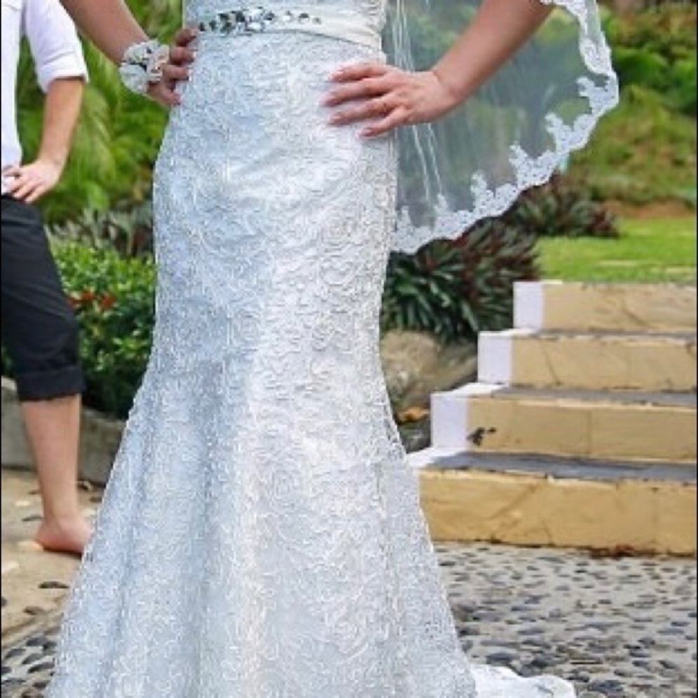 Ivory/Champagne Mermaid One Shoulder Wedding Dress - Picture 2 of 8